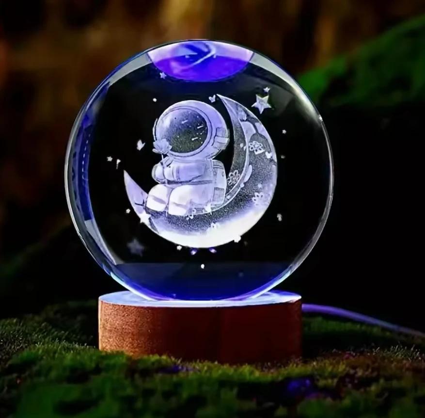Umgebungslicht Saturn 3D Kugel Lampe Sonnensystem Kristallkugel mit Mehrfarbiger LED Lichtbasis Stimmungslicht Geschenke Geburtstag
