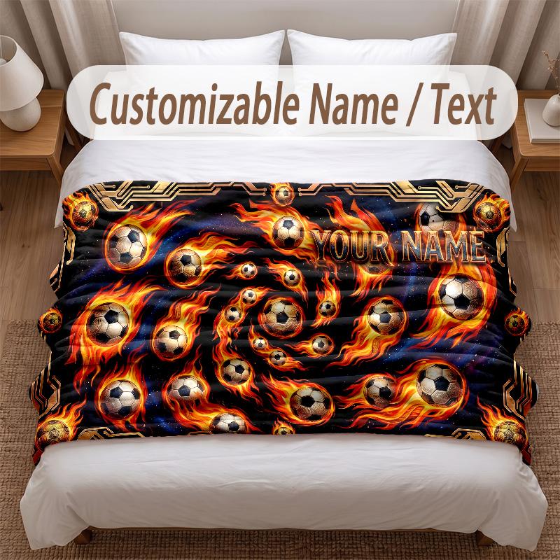 Couverture Douce Thème Football Personnalisée Nom Personnalisé Impression Texte Couverture Chaude Décoration Canapé Maison Chambre à Coucher