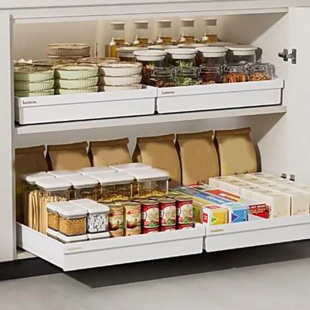 Pull-out Drawer Type Storage Tray Anti-slip Slide Out Pantry Shelves  Cutlery Storage