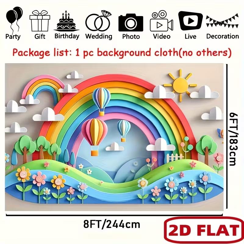 Rainbow Hot Air Balloon Tapestry, 3D Paper Cut Floral Background Cloth, Cute Kids Room Wall Decor