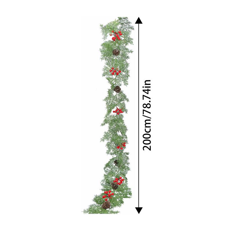 Artificial Pine Garland Christmas Real Touch Winter Pine Garland With Cones Red Berries 78.7 Inch Mantle Decorations Hanger