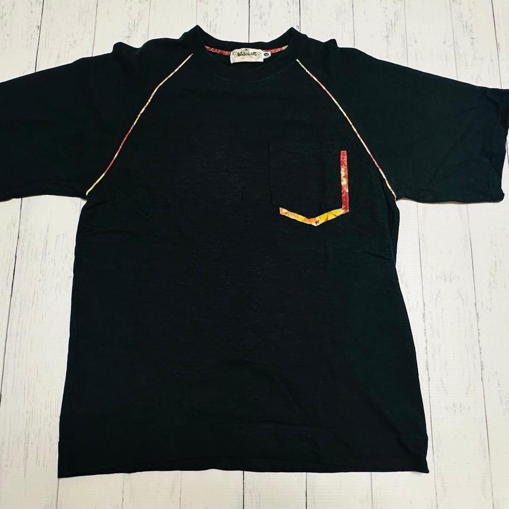 Used Karakuri Tamashii Gashadokuro Dragon Japanese Pattern Back Print T-shirt L Black Switching Design