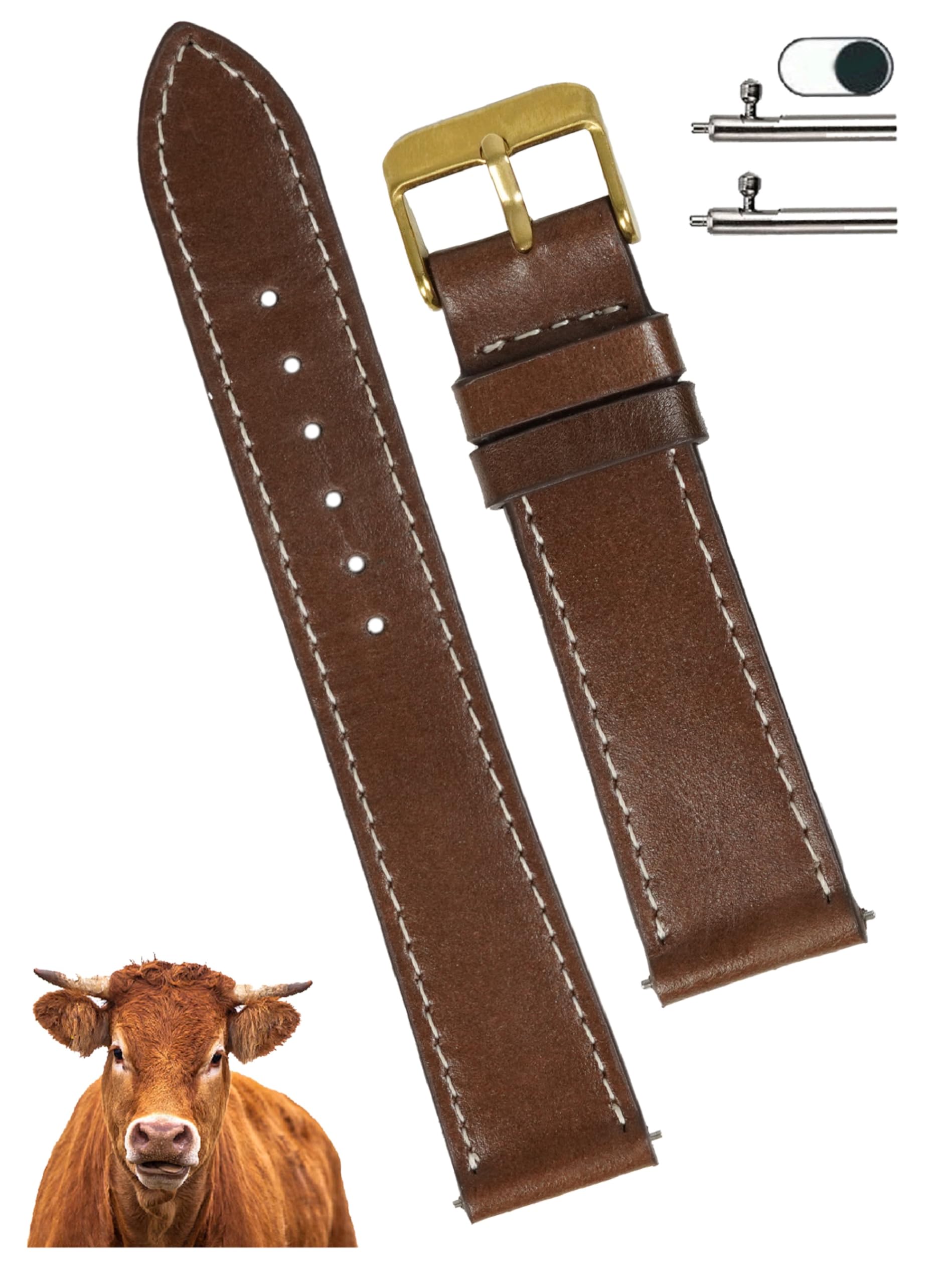 [vinacreations] Dark Brown 18mm Genuine Leather Watch Strap with Quick-Release Spring Bars, Men s Calf Leather Replacement Watch Band, Leather