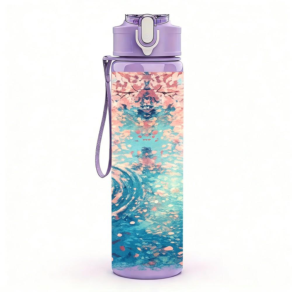 1PC Ocean Wave Watercolor Abstract Art 750ml Color Plastic Sports Water Bottle Leakproof Flip Straw Lid Suitable for Sports Office Home Use