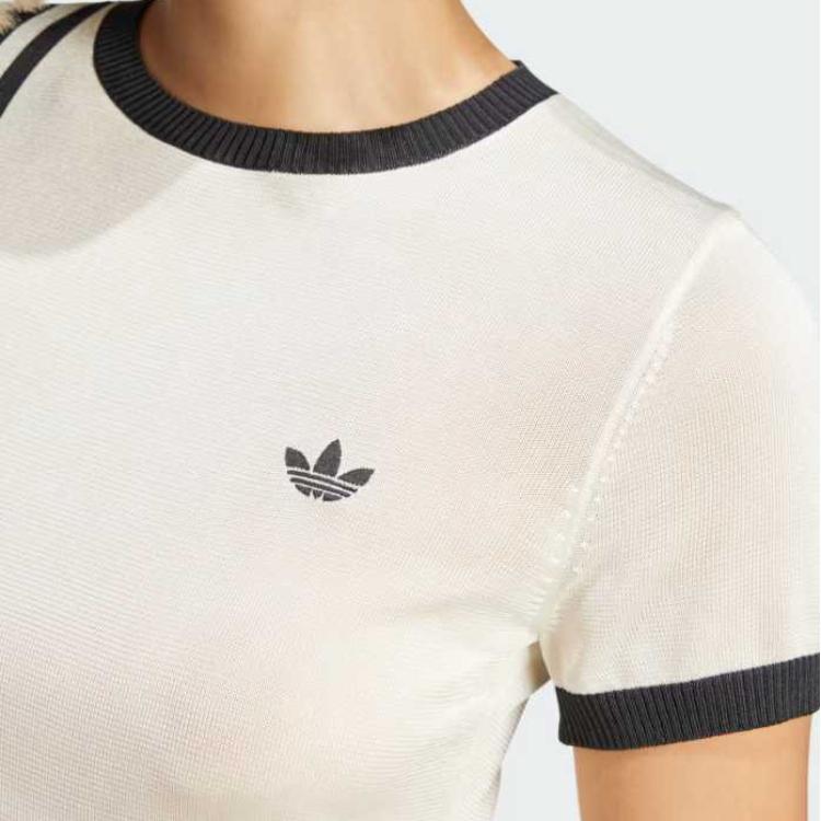 Adidas Originals Striped Crew Neck Short Sleeve Regular T-Shirt Women Tops Off-White JJ0961