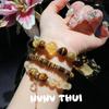 Ancient Gold Chiseled Motto Blessing Bead Citrine Bracelet, New Chinese Style, Gold String Line Car Flower Lace Zircon Bracelet