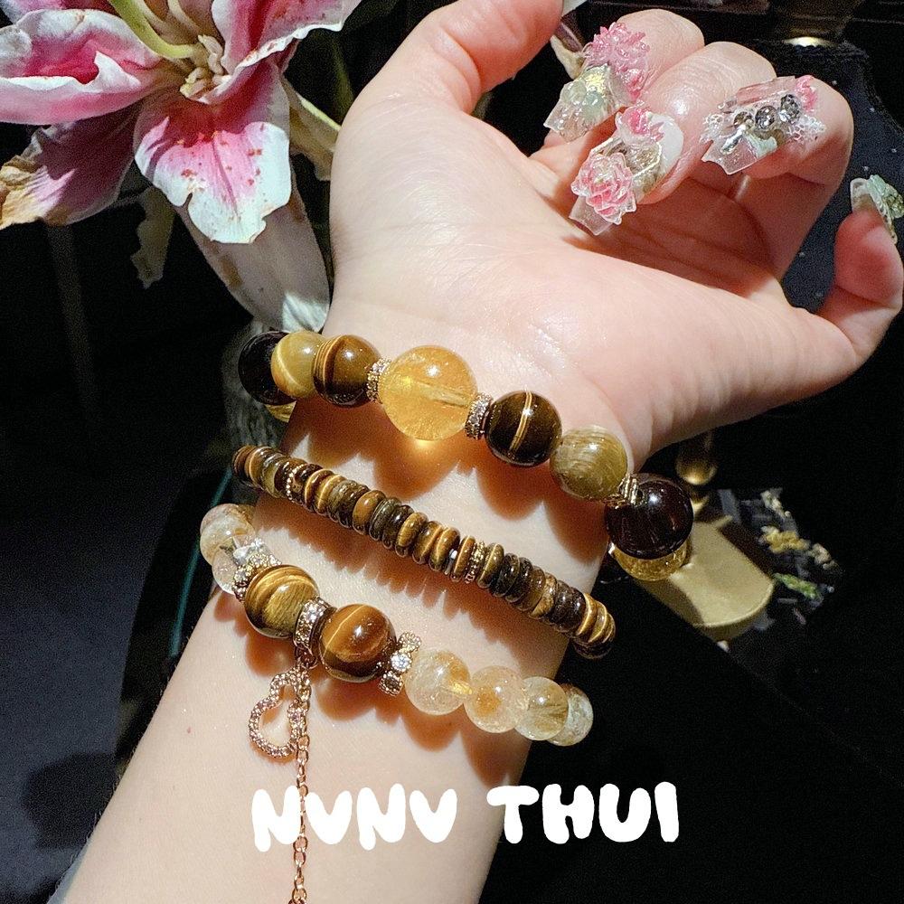 Ancient Gold Chiseled Motto Blessing Bead Citrine Bracelet, New Chinese Style, Gold String Line Car Flower Lace Zircon Bracelet