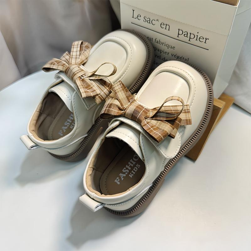 Chic Plaid Bow Korean Loafers for Girls: Stylish Princess Leather Shoes