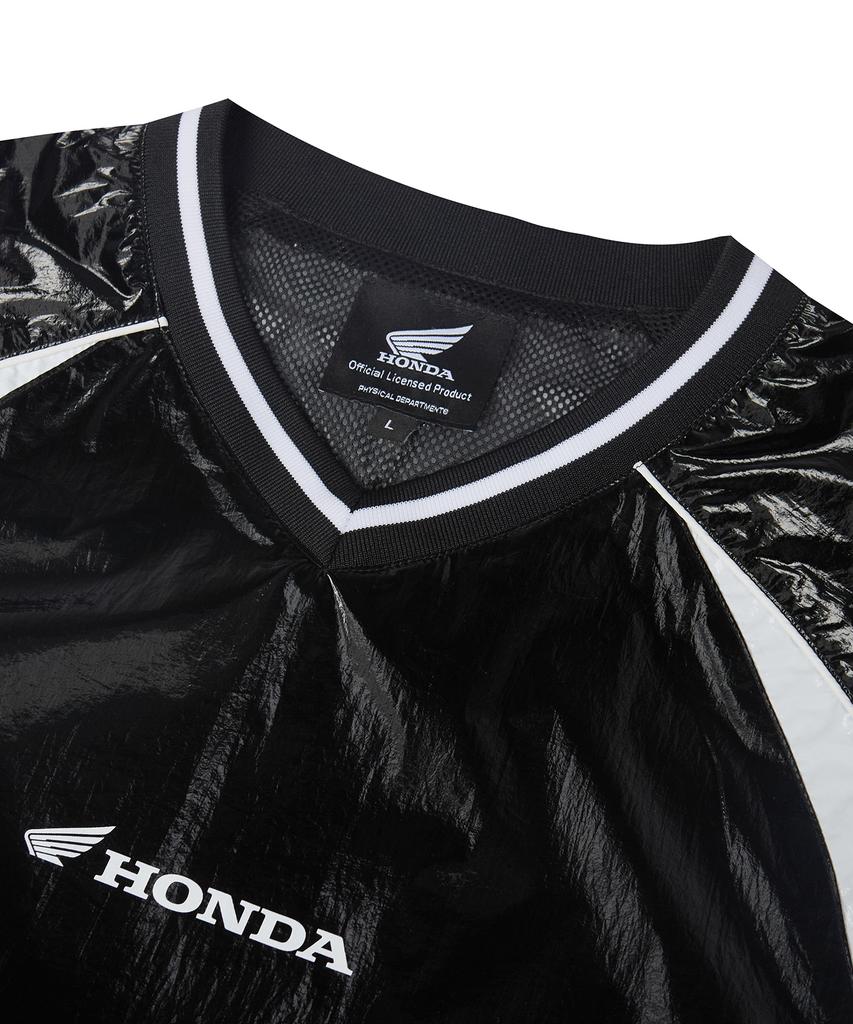 PHYPS MOTORCYCLE Glosy Nylon V Neck Short Sleeve Black