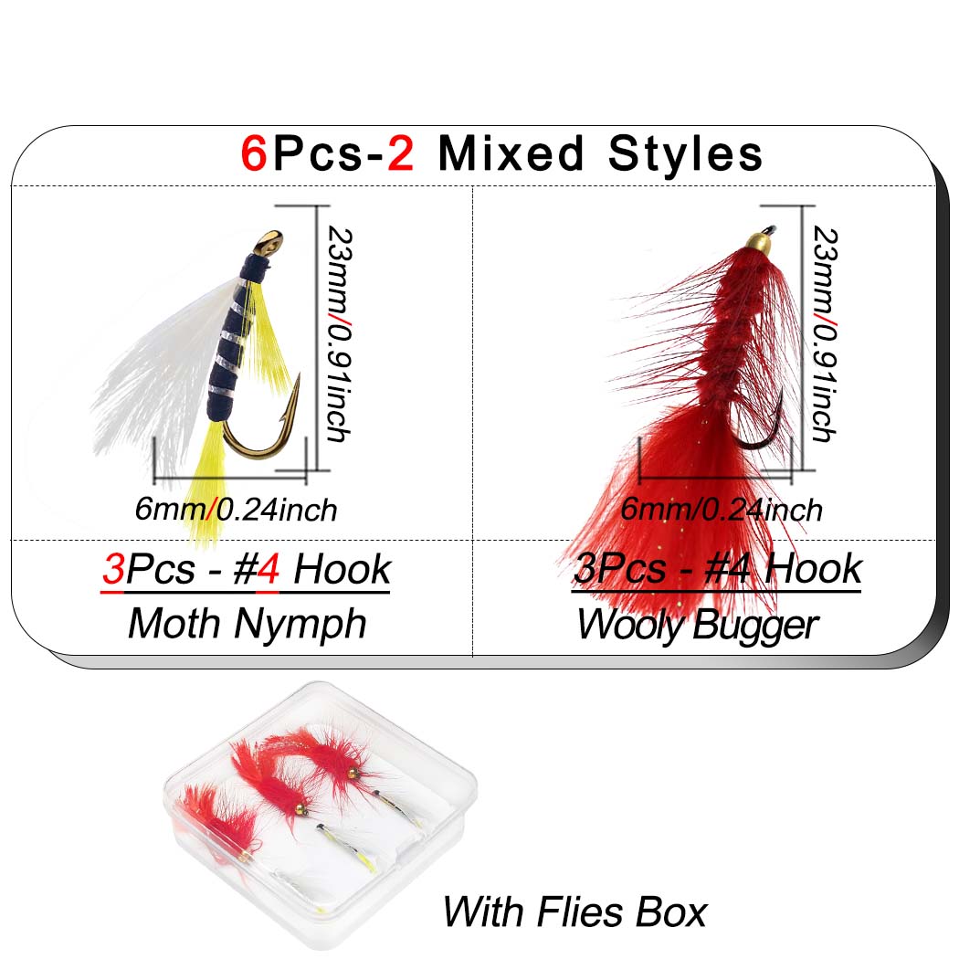 

6 шт./кор. латунная бусина, мохнатые стримеры и нимфы для ловли нахлыстом, приманка для ловли форели, насекомые, приманки, приманки 6Pcs-2Mixed Styles