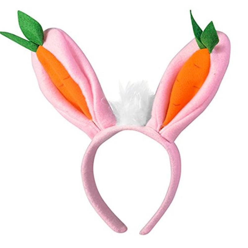 Soft Plush Cute Easter Bunny Ears Hairband With Carrot Bunny Shaped Headband
