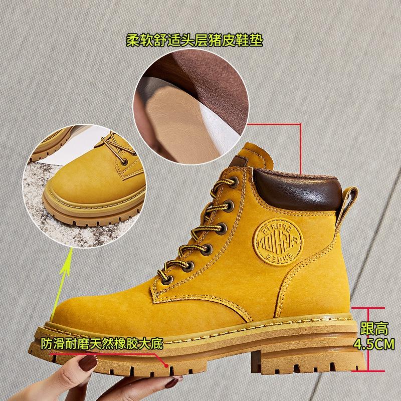Haute couture rhubarb boots spring new versatile thick-soled Martin boots women's short boots women's leather boots women