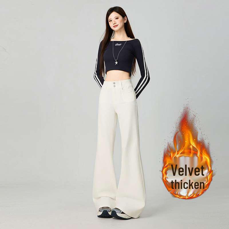 

Off-White Plus Velvet Slim Fit Micro Flare Women s Jeans for Autumn/Winter 2XL