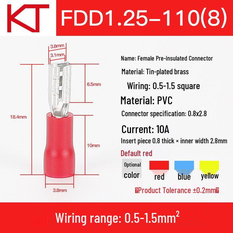 KT Keshitong FDD1.25-110(8)/250 Female Pre-insulated 2.8mm Crimp Terminal Connector