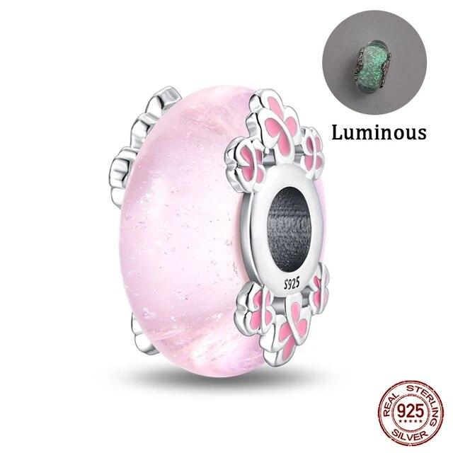 100 %925 Sterling Silver Colorful Butterfly Flower Luminous Glass Charms Beads Fitfashion Original Bracelets Fine Diy Jewelry