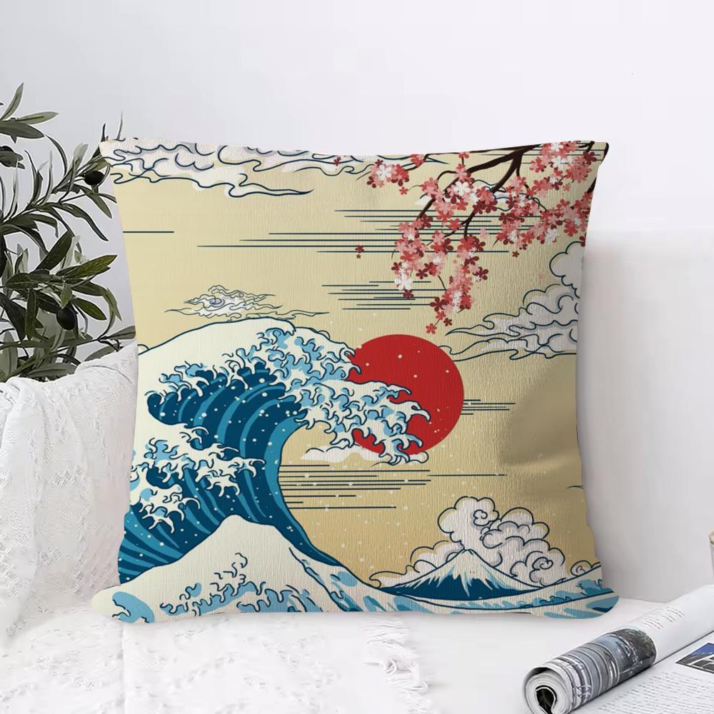 Наволочка Японские Волны Ультрамягкая Ткань, Приятная к Коже Комфорт, Словно Облако & Потайная Молния 12x12Inch