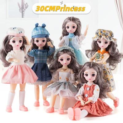 30CM Mini Bewegliche 12 Gelenk Puppe Mädchen Spielzeug 3D Große Augen BJD Prinzessin Volle Outfits Kleider Sammlung Kinder puppe Geschenk