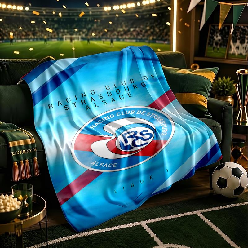Football Strasbourg Crest Blanket Lightweight Ideal Bedding Blanket Perfect for Travel, Camping, Living Rooms, Offices, Sofas, Fan Christmas gift