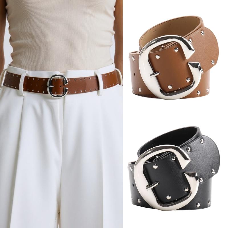 Double Row Rivets Studded Waist Belt PU Leather Waistband Punk Waiststrap Corset Belt for Women Girl Daily Outfit