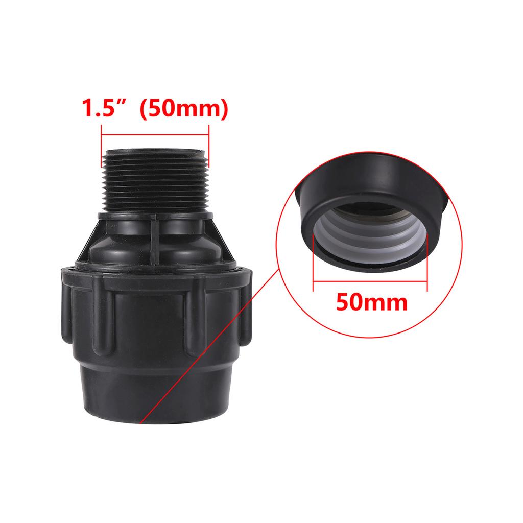 PE Pipe Black Straight Reducing Connector 20/25/32/40/50mm Tube Fitting 1/2" 3/4"1"1.2"1.5"Female/Male Thread Irrigation Adapter