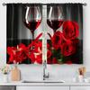 Wine Glass Red Rose Kitchen Curtains - Country Retro Romantic Flowers Rustic Short Cafe Tier Curtains Decor for Dining Room Vale
