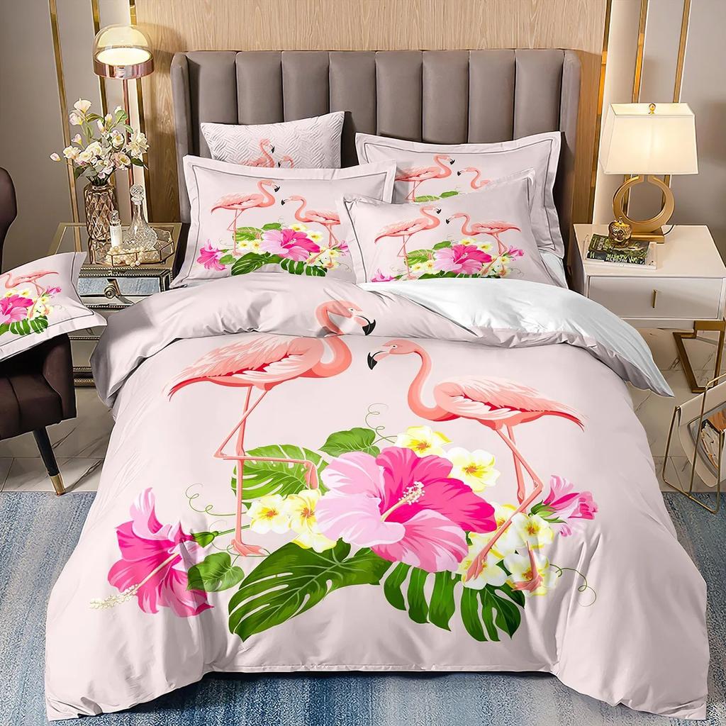 Flamingo Duvet Cover Pillowcase Bird Pattern Bedding Set Adult Boy Girl Bedroom Decoration Children Single Double Large Size