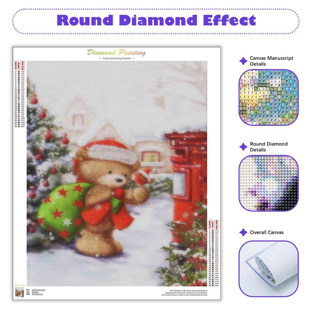 Winter Diamond Painting Kit Christmas Snow Diamond Mosaic Cartoon Bear Embroidery Wall Decor Gift 30x40cm/12x16inch