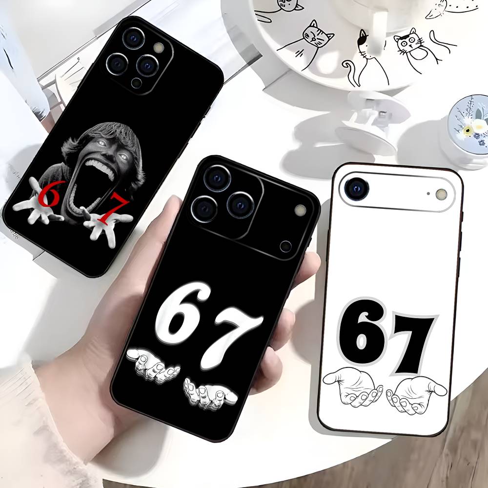 Six-Seven 67 Phone Case For iPhone 17,16,15,14,13,12,11 Plus,Pro Max,XS,Soft Silicone Black Cover