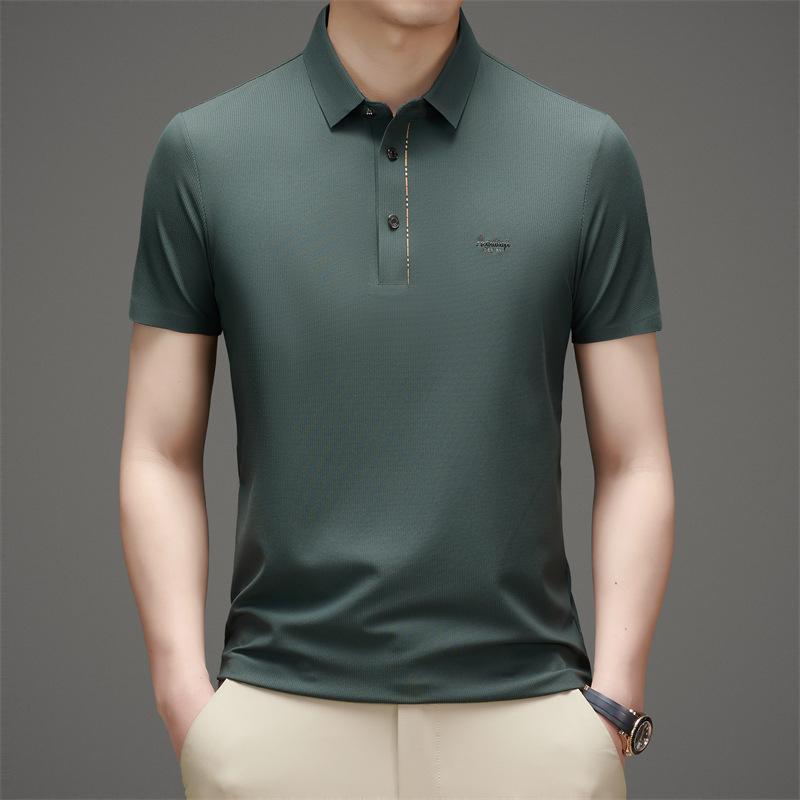 

Рубашка ПОЛО из бесшовного шелка без железа, универсальная, высококачественная, свободная, тонкая, крутая футболка с короткими рукавами, модная XXXXL