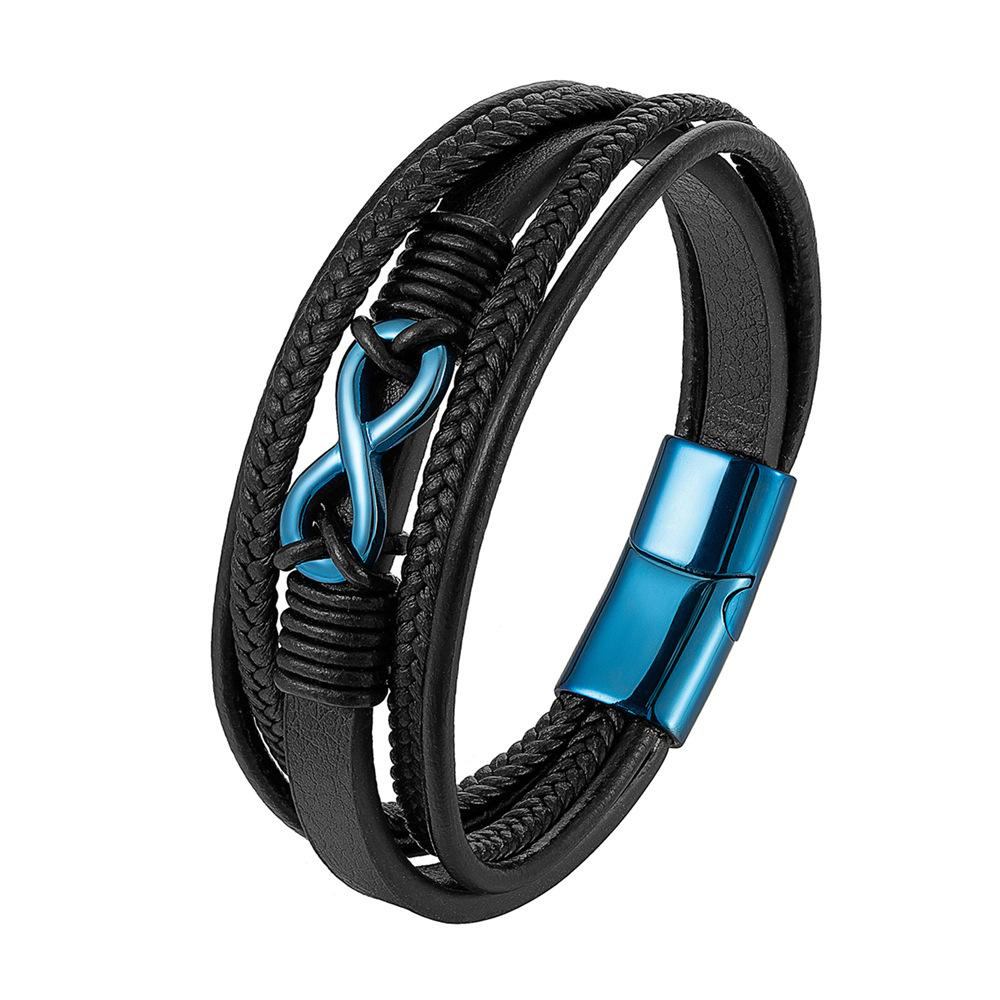 Bracciale Infinito Classico da Uomo Braccialetti Intrecciati Multistrato in Pelle per Donne Gioielli in Acciaio Inossidabile Nero Regali