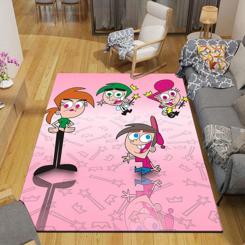 The Fairly OddParents Flannel Pattern Square Carpet,Area Rug,Carpet Rug for Living Room Bedroom Sofa Playroom Decor,Non-slip Floor Mat
