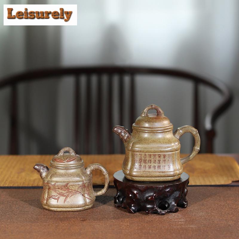 Classic Yixing Purple Clay Teapots Handmade Square Bamboo Tripod Pot Raw Ore Agilawood Mud Kettle With Infuser Zisha Teaset Gift