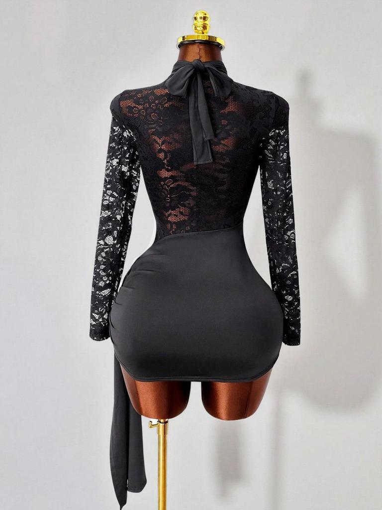 2025 Spring/Autumn Women's Lace Halter See-through Bodycon Dress