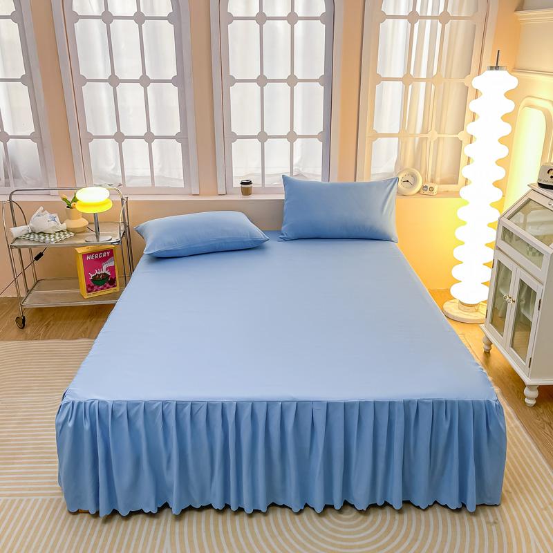 Bed Skirt with Pillowcase Solid Color Bed Cover Soft Bedspread Elastic Mattress Protector Ruffles Bed Linen Falda De Cama