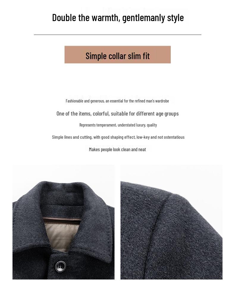 Men's Winter Mid-Length Wool Coat with Detachable Down Liner - Luxury Business Lapel Outerwear