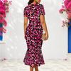 Women Plus Size V Neck Short Sleeve Printed Fitted Fishtail Dress