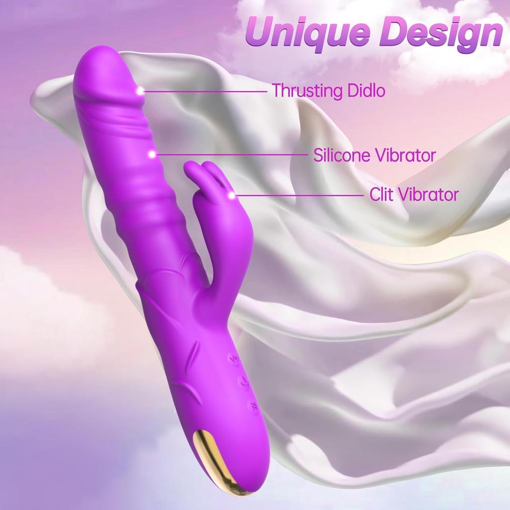 Rabbit Vibrator G Spot Clitoral Vibrator Waterproof Rechargeable Realistic Silicone Vibrator with 3 Thrusting 10 Vibrating Modes Sex Toys for Women