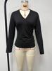 2026 Autumn Women's Cross V-neck Pleated Long Sleeve Casual T-shirt