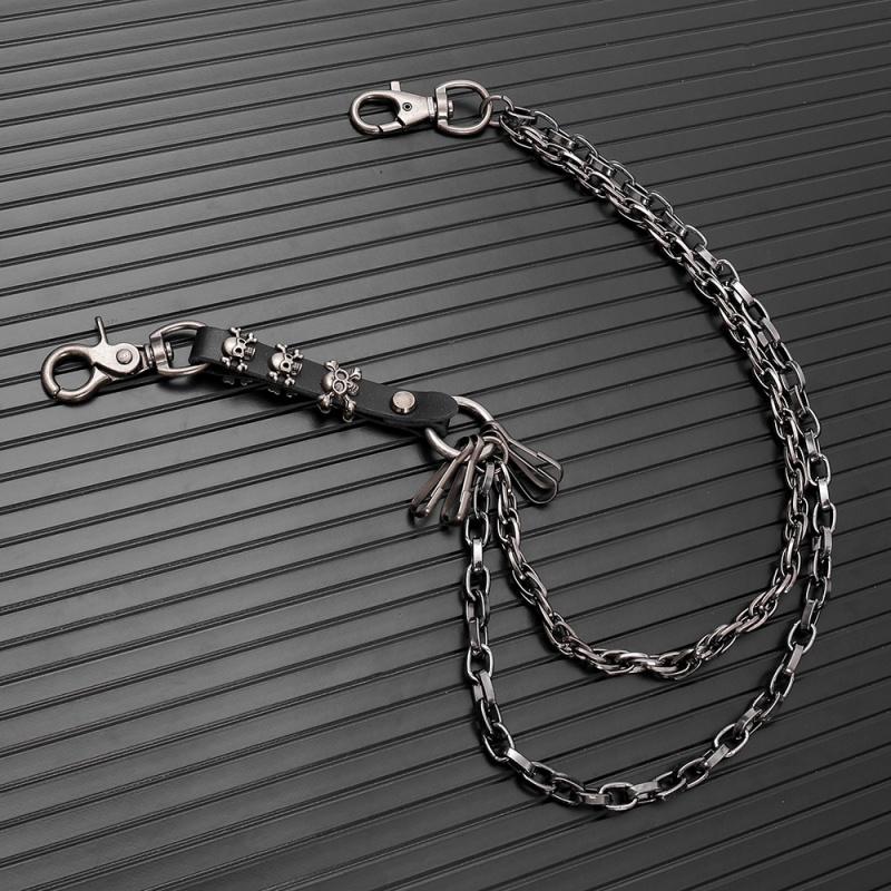 

New Versatile Pants Chain Heavy duty Skull PU Splicing Personalized Punk Street Dance Paired with Jeans Cool Nightc accessory