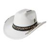 Popular women's flat-top woolen hat, western cowboy hat with hand-embroidered skull and metal decoration, versatile