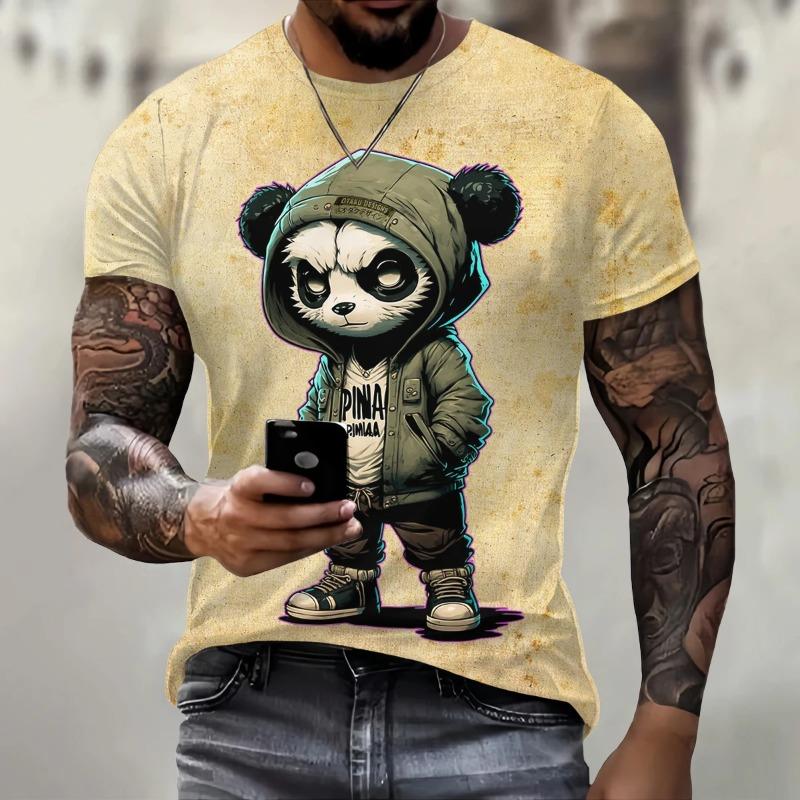 Funny 3D Panda Print T Shirt for Men Street Trend Harajuku Pullover Casual O-Neck Short Sleeve