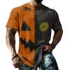 Loose Fit Casual Short Sleeve T Shirt Halloween Patchwork Stitch Print Top for Men and Women Unisex Comfortable Everyday Wear