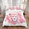 3pcs Pink Lion Pattern Bedding Set, 1* Cover + 2*Pillowcases, Printed Bedding Set, Soft and Comfortable, Suitable for Bedroom and Guest Room