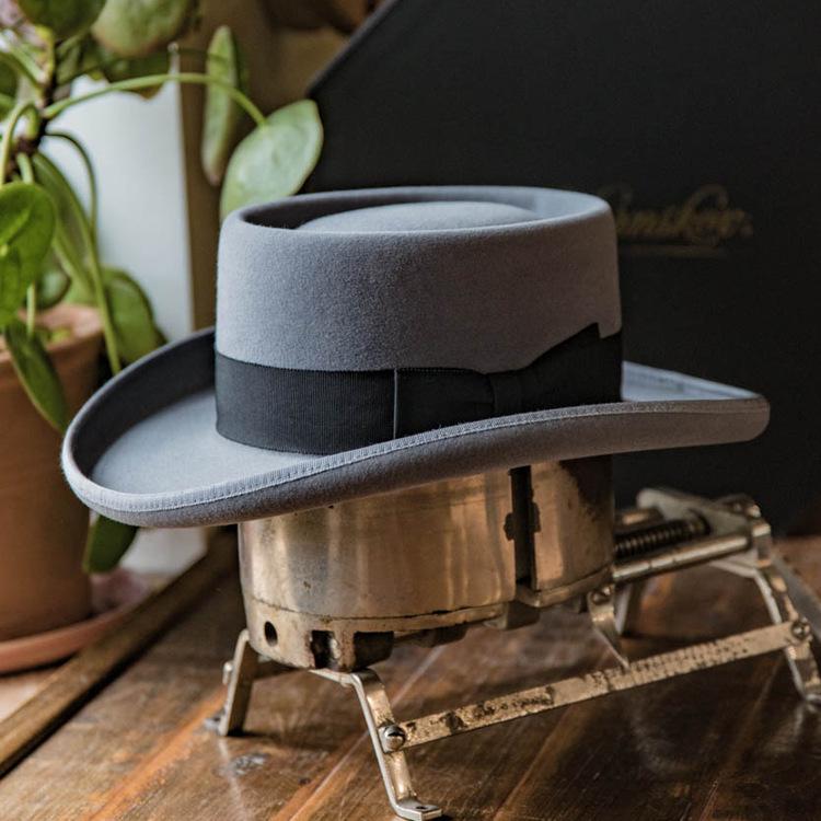 Ribbon Decorative Wool Hat Pork Pie Felt Hat