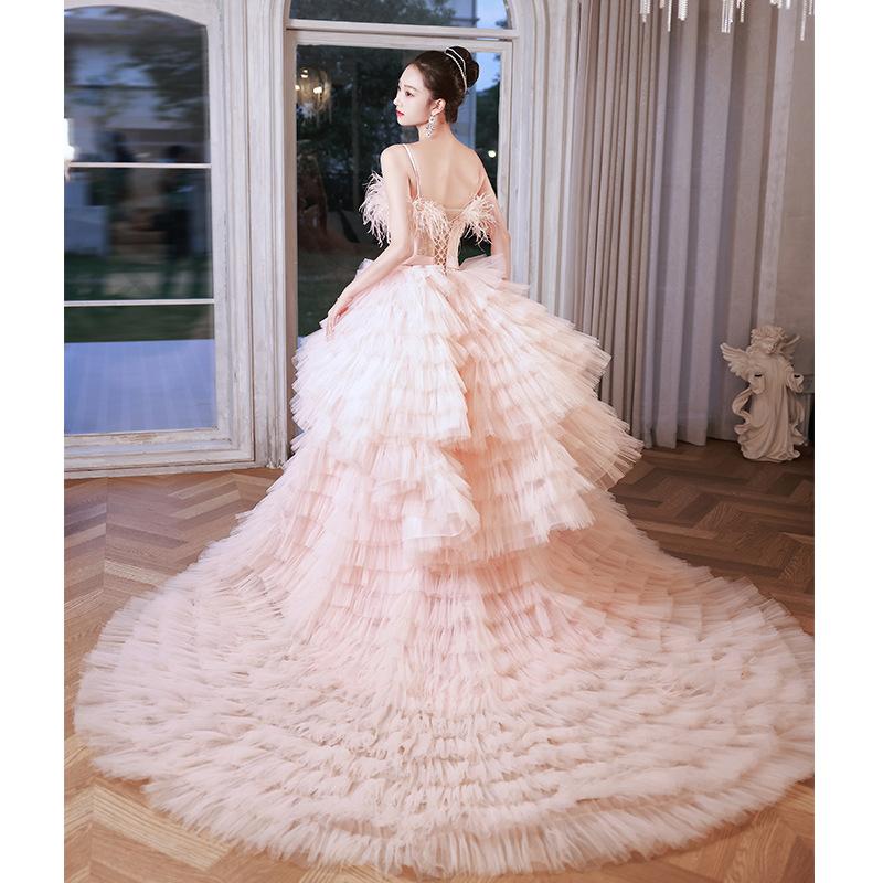 

Pink light wedding dress male wind cake skirt Mori high-end wedding evening dress skirt high-end banquet temperament XXXL