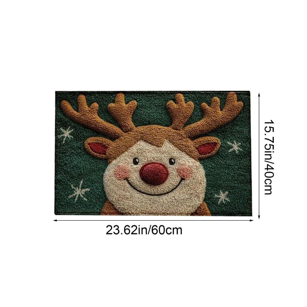Christmas Kitchen Rugs Non-Slip Reindeer Bathroom Rug 23.6x15.7 Inch Washable Absorbent Christmas Carpet For Holiday Porch