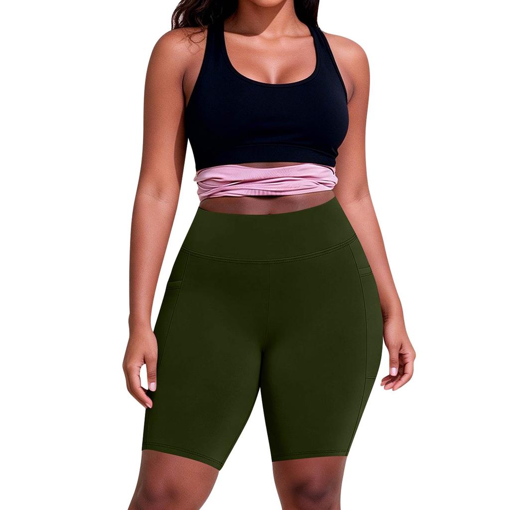Women's Fashionable Casual Plus Size Pocketed Athletic Leggings With High Waist And Butt-Lifting Effect Cropped To Mid-Thigh Length