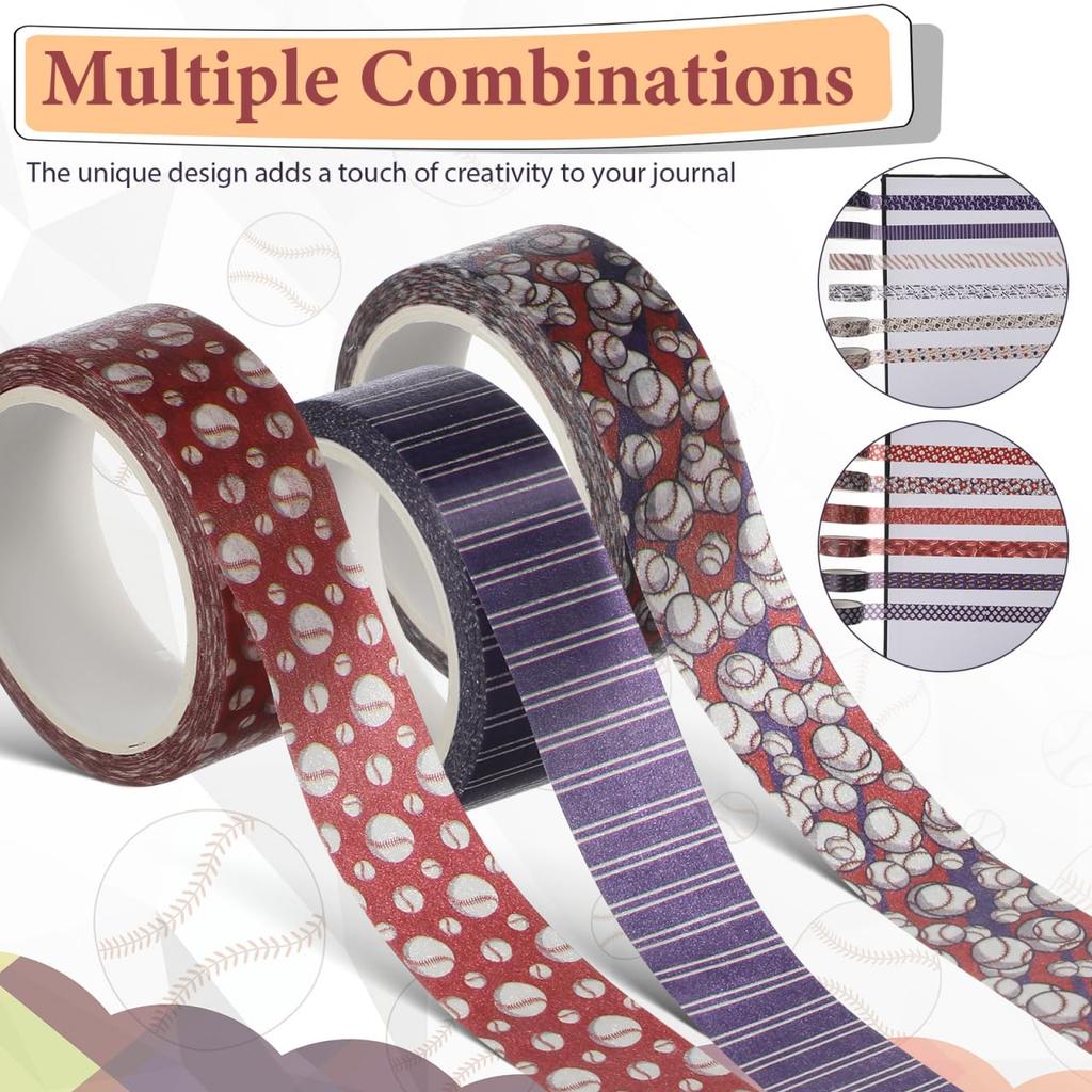 Ciieeo Baseball Masking Stylish Decorative Tape for Wrapping and Gift Wrapping Tape, Wide, Cute, Sports, Baseballs, Stickers, Paper, Stationery,