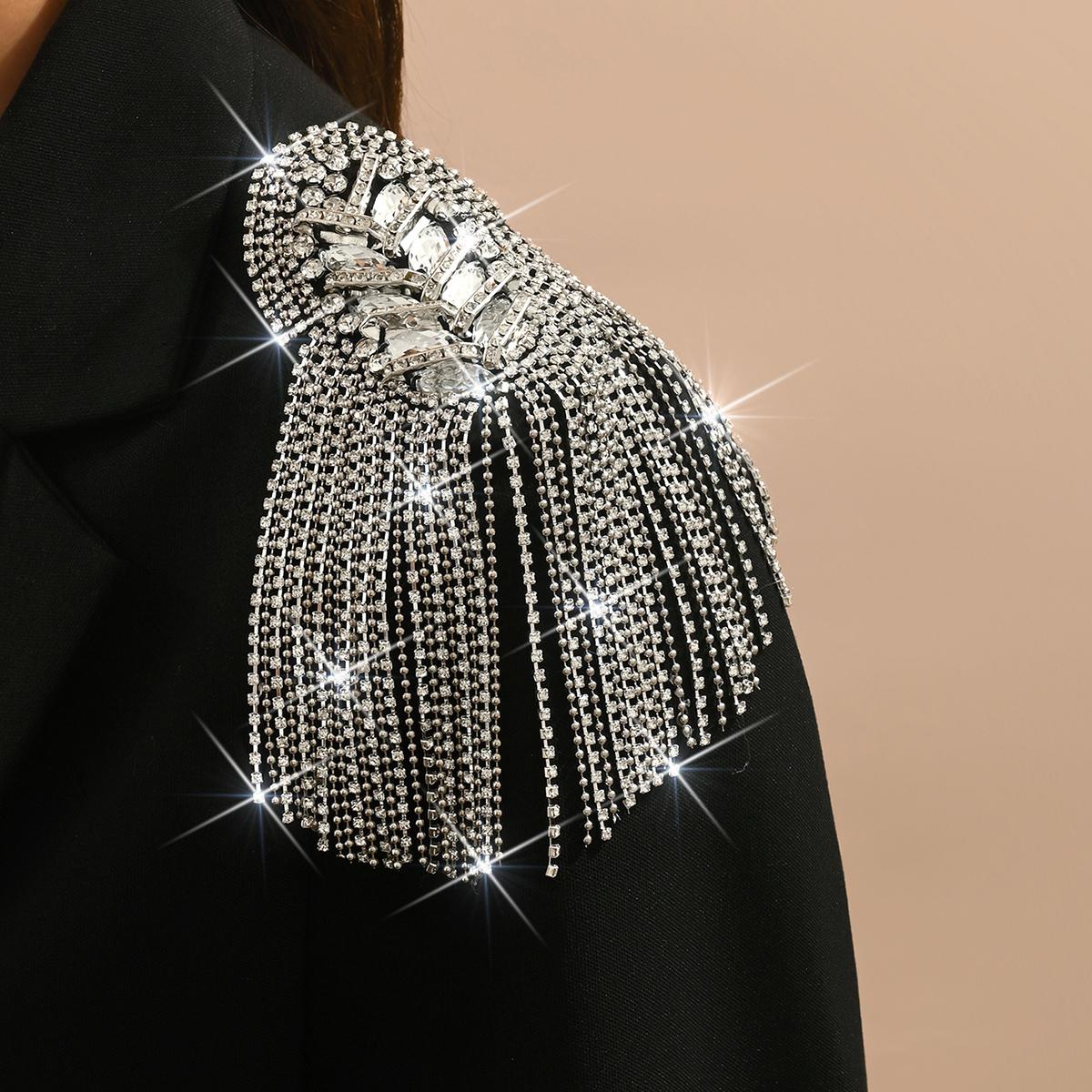 European and American fashion full diamond shoulder accessories tassel shoulder patch brooch