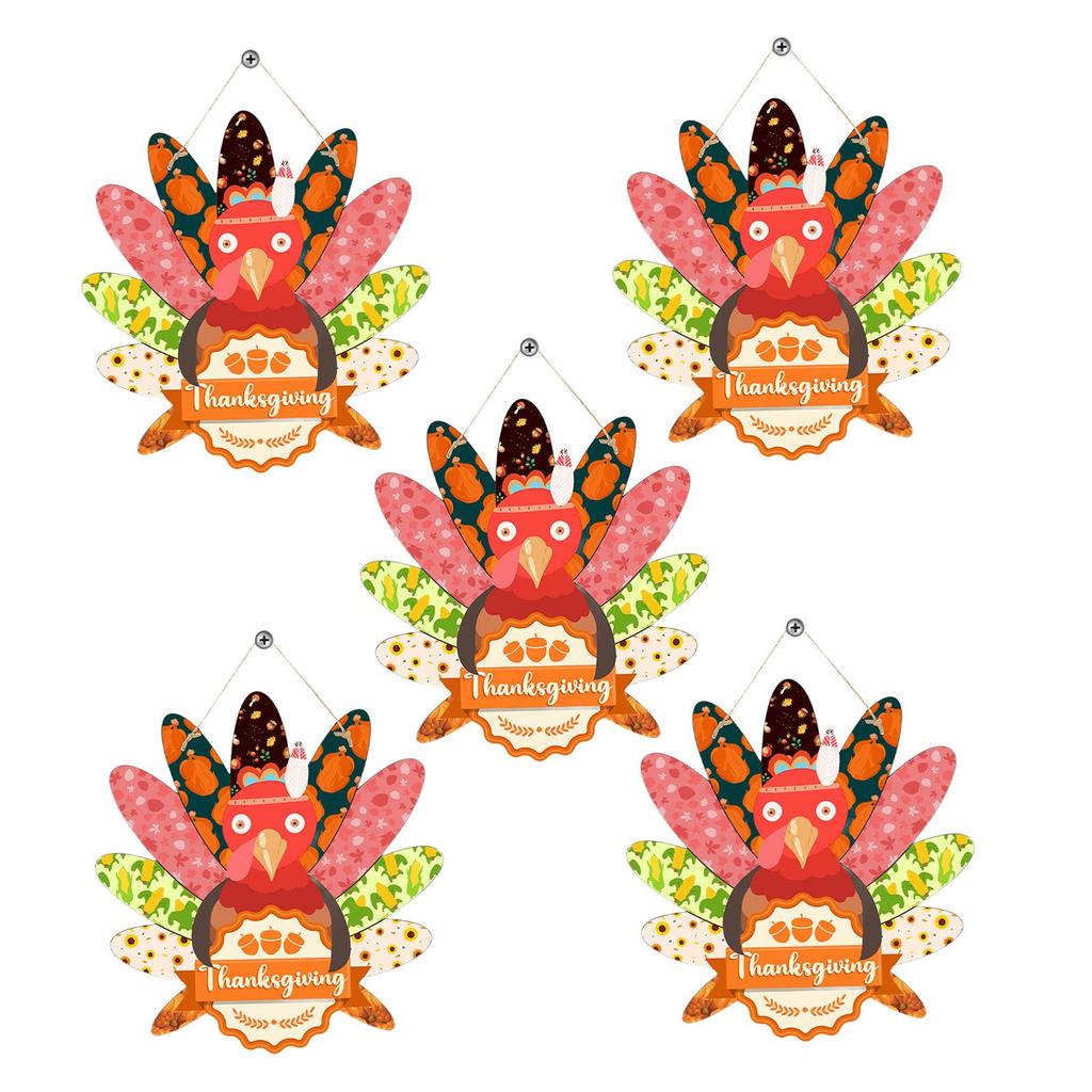 5x Thanksgiving Turkey Door Sign Fall Door Hanger Front Door Harvest Door Hanging Sign Plaque for Wall Tree Housewarming Home